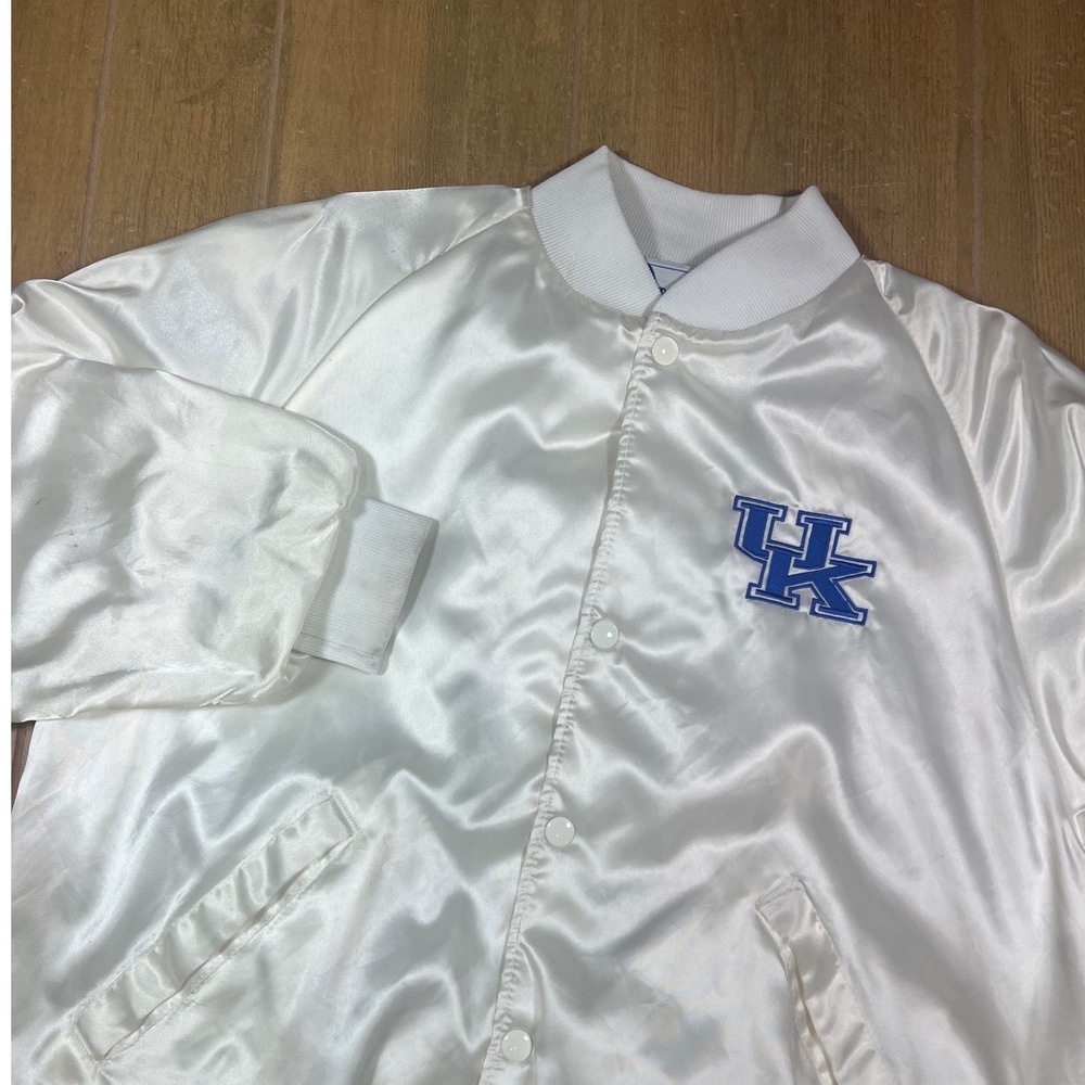 Dunbrooke Pla-Jac Vintage Kentucky Wildcats Satin made USA Bomber Jacket White L